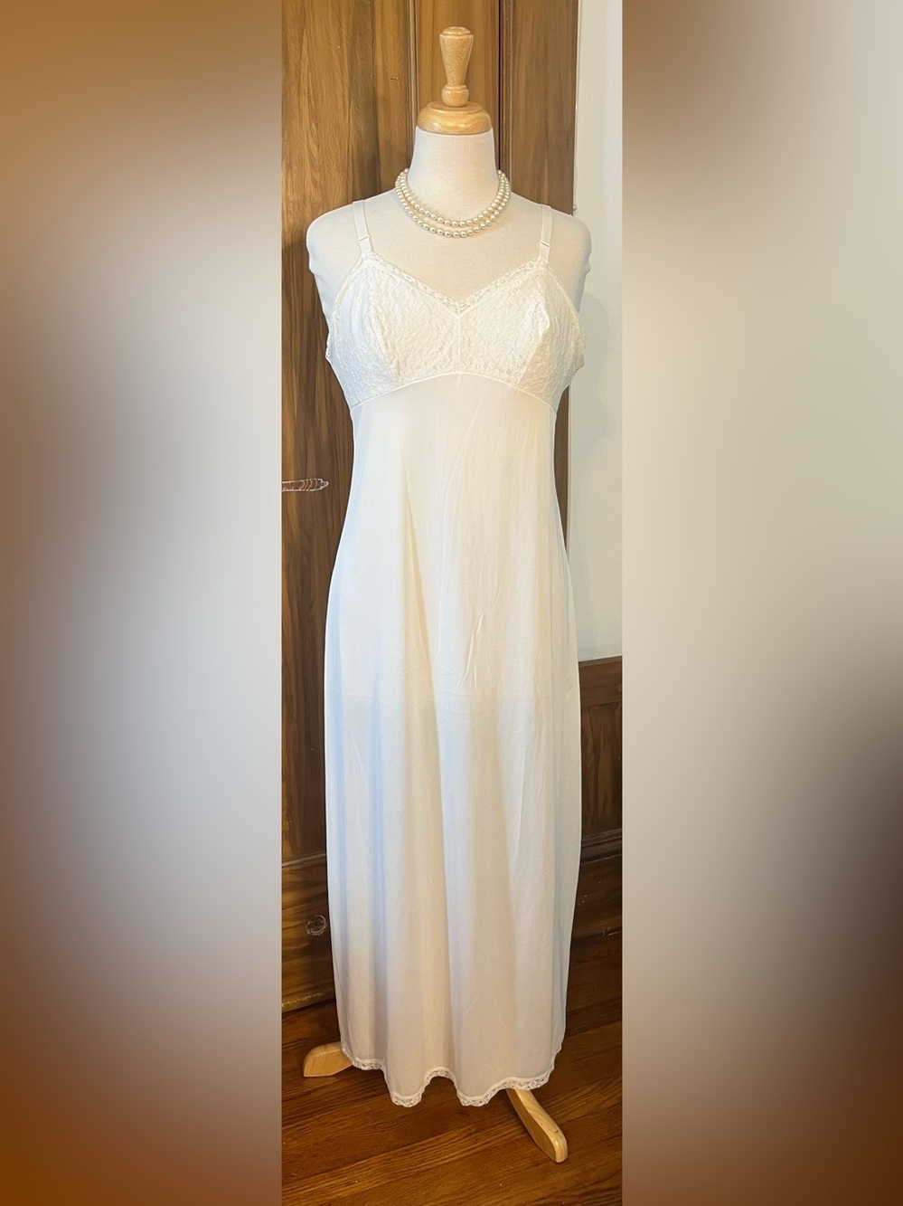 Sears White Lace-Bust Full-Length Slip Chemise